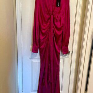 NEW Fashion Nova Queen Moment Satin Maxi Dress SZ 1X Magenta Dressy